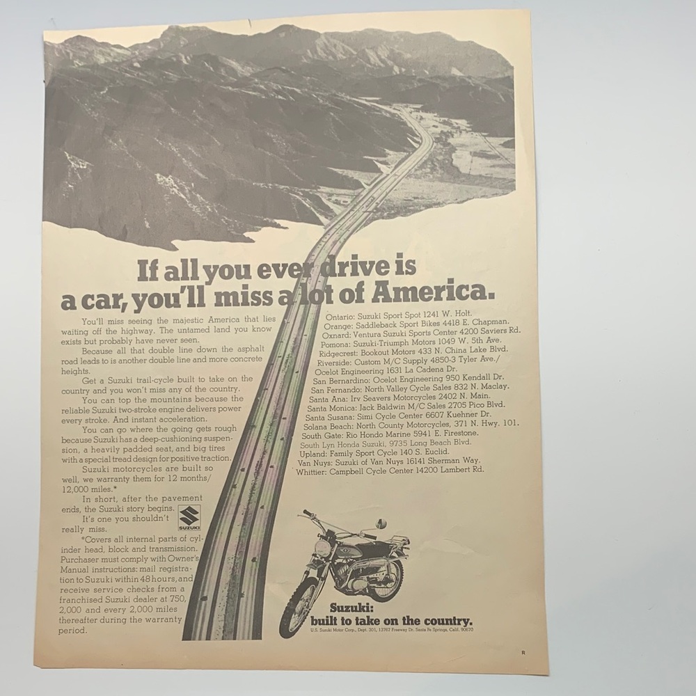 Vintage Life Magazine July 31, 1970 Suzuki Motorcycle Advertisement
